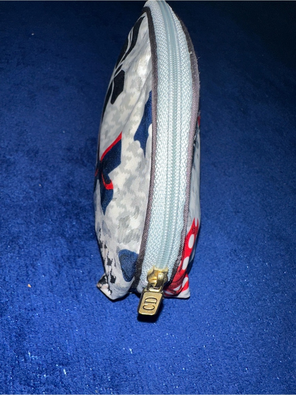 Christian Dior Vintage Houndstooth Bows Red Blue Cosmetic Pouch USA 90s Makeup - Picture 4 of 12